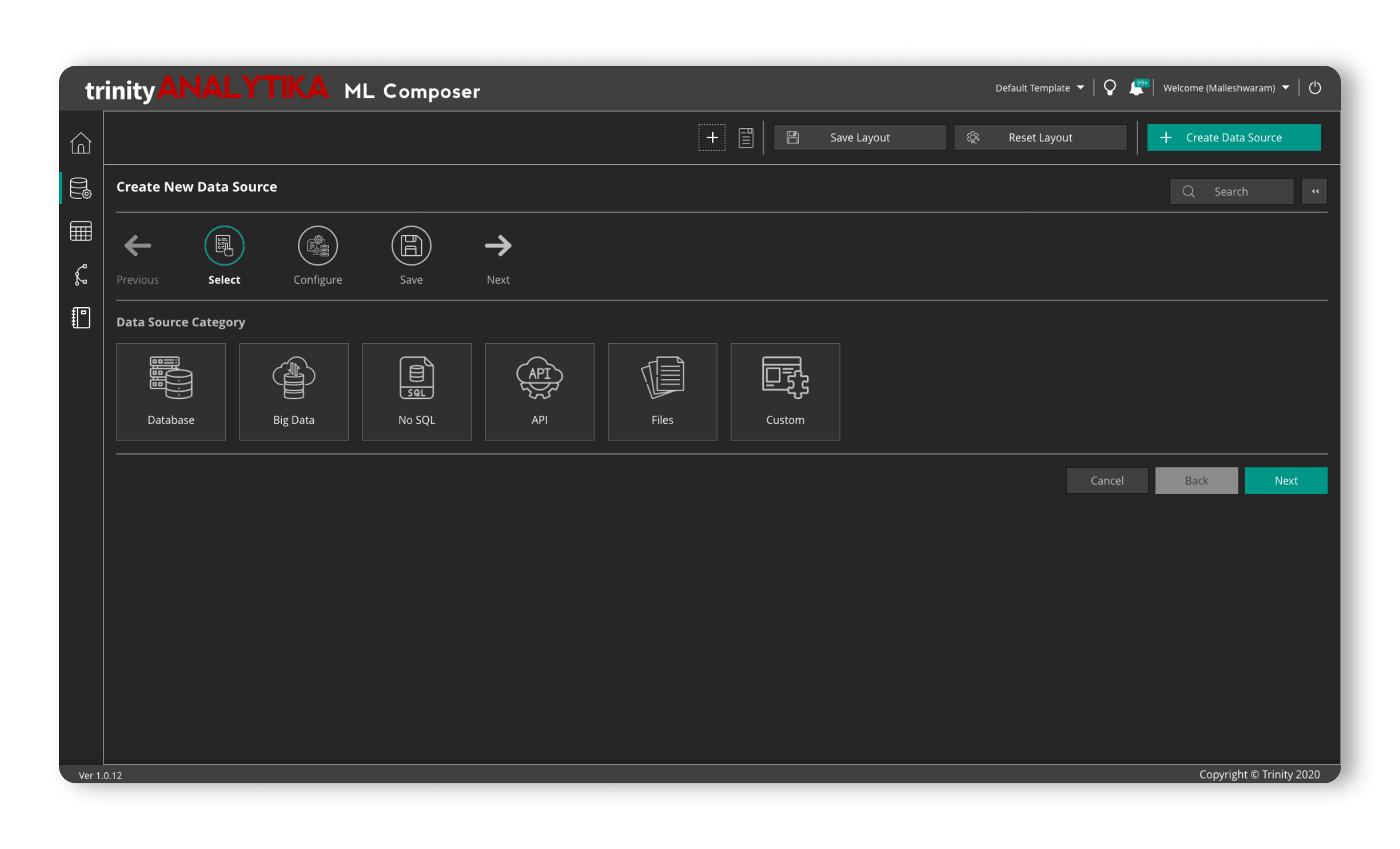 ML Composer User Interface Screen