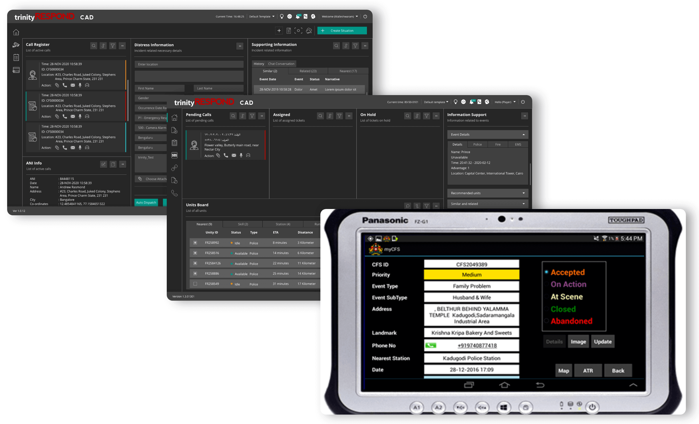 Computer Aided Dispatch (CAD) user interface screen